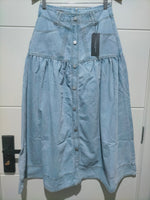 London Denim Button Front Maxi Skirt Light Blue