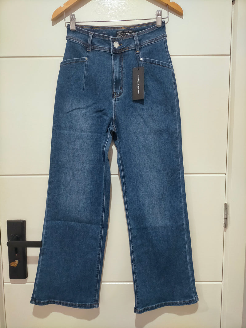 J-Lo Wide Leg Crop Jeans - Dark Blue