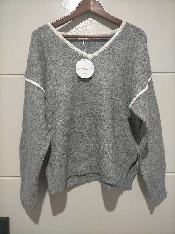Havana Contrast Knit Jumper ~ Grey