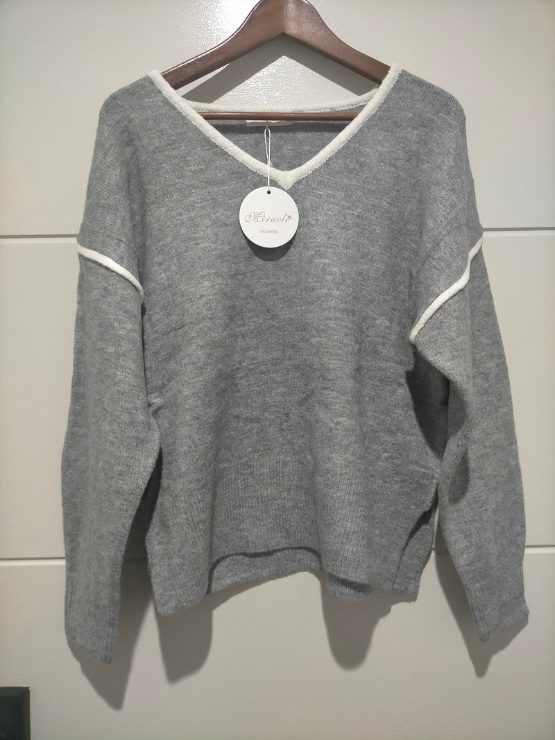 Havana Contrast Knit Jumper Grey