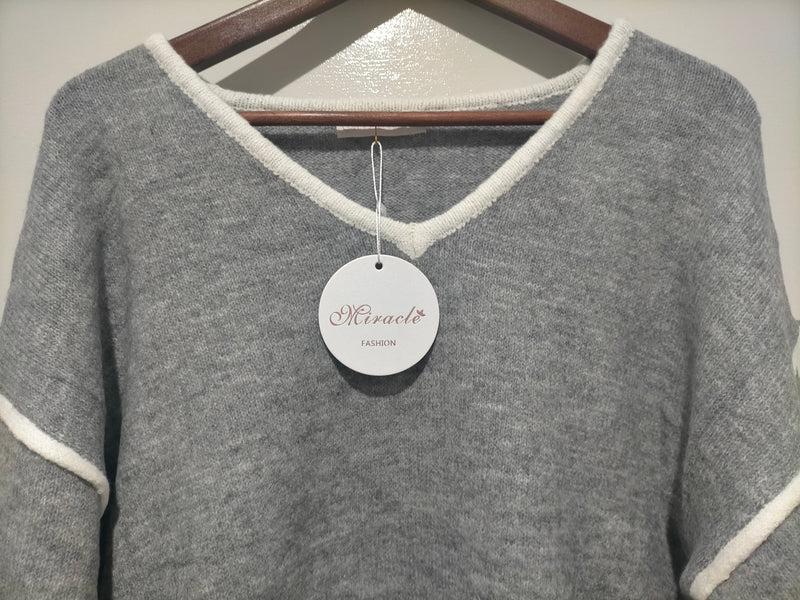 Havana Contrast Knit Jumper Grey