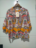 Malta Blouse Top - Pink and Mango Paisley print