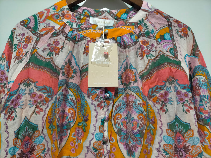 Malta Blouse Top - Pink and Mango Paisley print