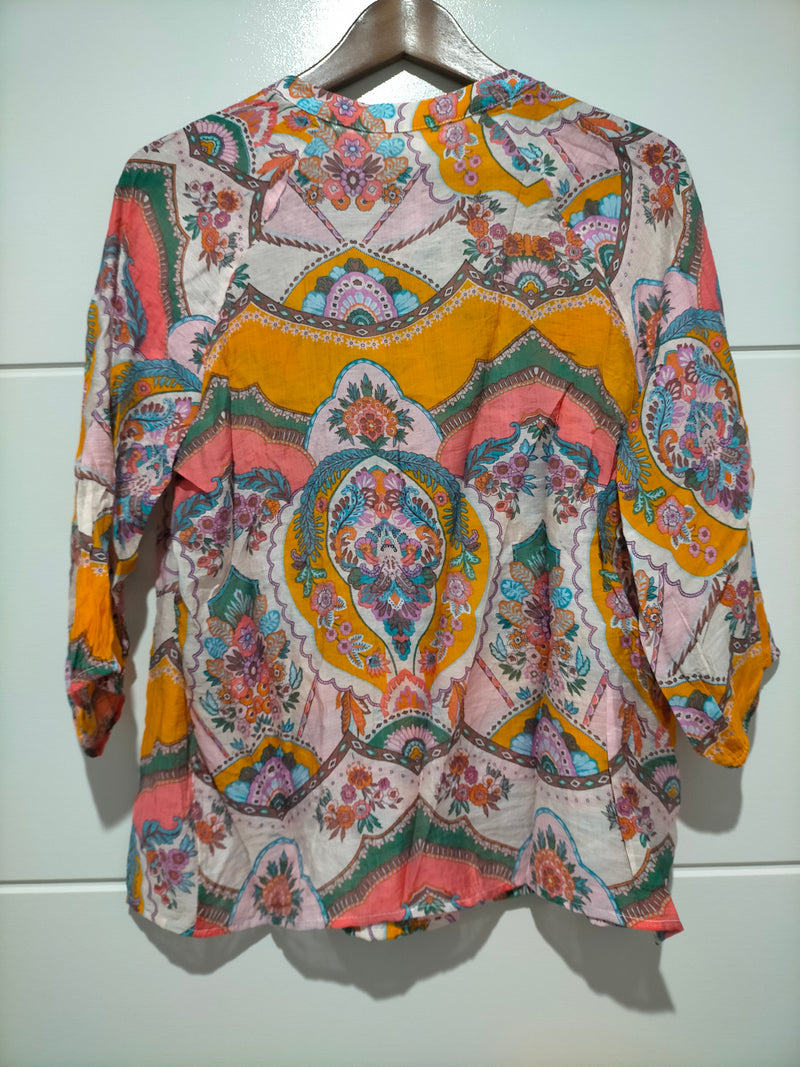 Malta Blouse Top - Pink and Mango Paisley print