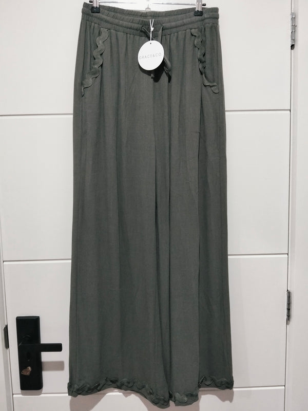 Aspen Linen Ric Rac Pants - Khaki