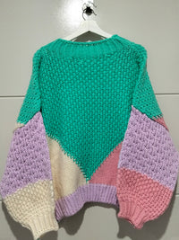 Penelope Colour Block Knit Jumper ~ Green, Lilac, Pink and Cream