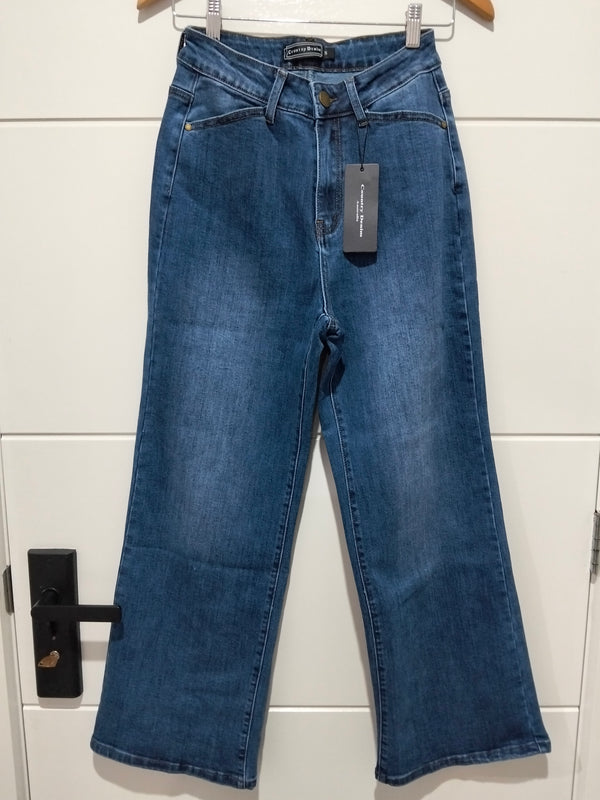 Montana Wide Leg Crop Pocket Jeans ~ Mid Blue