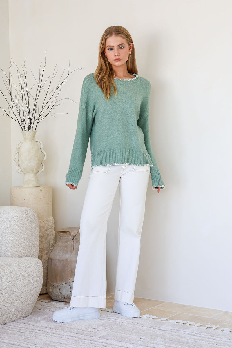 Canyon Slouch Blanket Stitch Knit - Sage