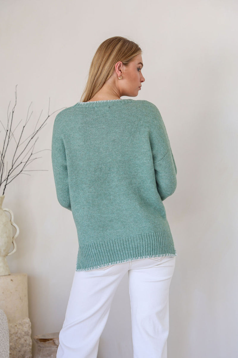 Canyon Slouch Blanket Stitch Knit - Sage