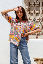 Malta Blouse Top - Pink and Mango Paisley print