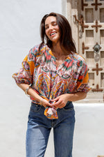 Malta Blouse Top - Pink and Mango Paisley print