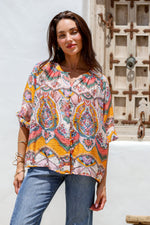 Malta Blouse Top - Pink and Mango Paisley print