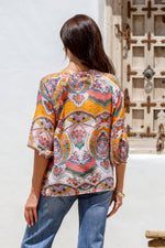Malta Blouse Top - Pink and Mango Paisley print