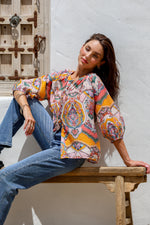 Malta Blouse Top - Pink and Mango Paisley print