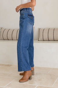 Montana Wide Leg Crop Pocket Jeans ~ Mid Blue