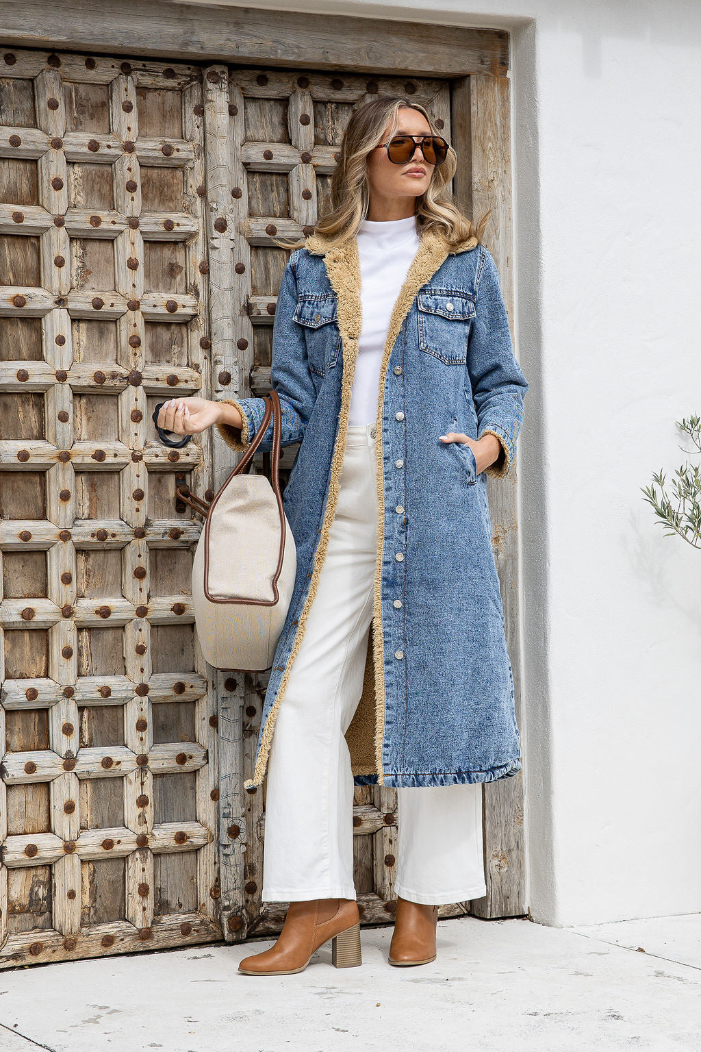 Maison Denim Sherpa Longline Jacket ~ Stonewash Blue