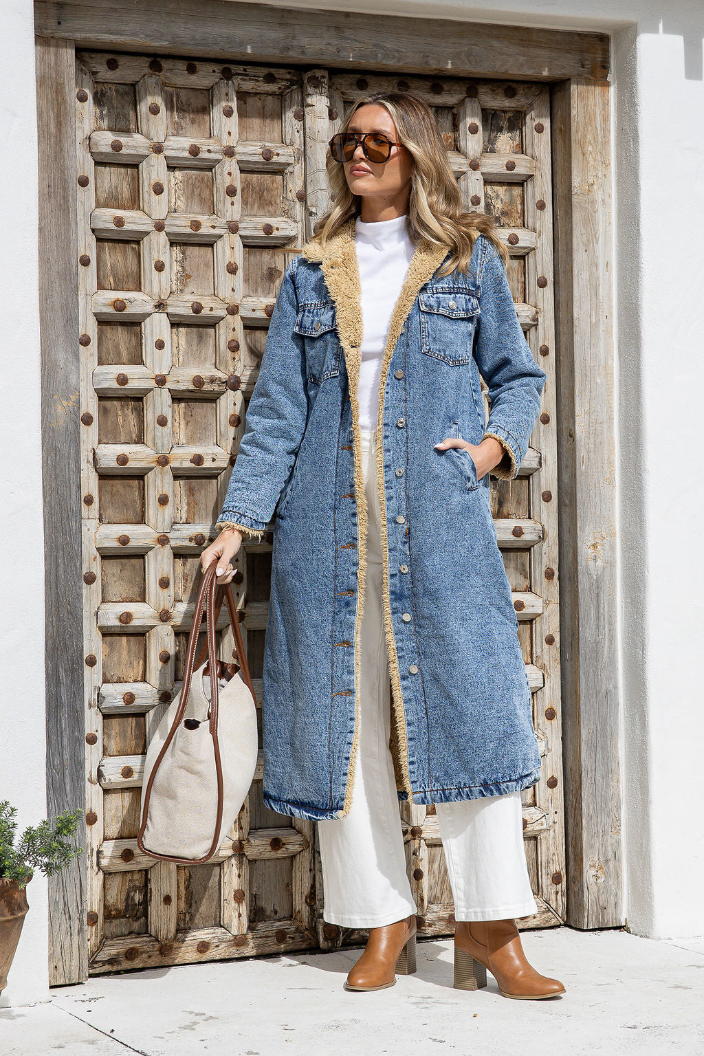 Maison Denim Sherpa Longline Jacket ~ Stonewash Blue