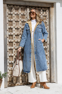 Maison Denim Sherpa Longline Jacket ~ Stonewash Blue