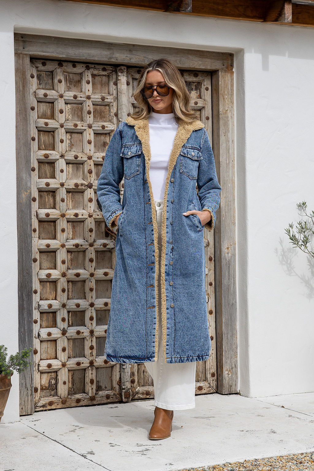 Maison Denim Sherpa Longline Jacket ~ Stonewash Blue
