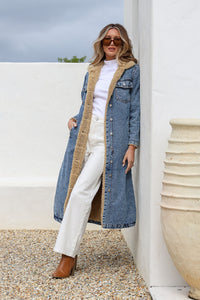 Maison Denim Sherpa Longline Jacket ~ Stonewash Blue