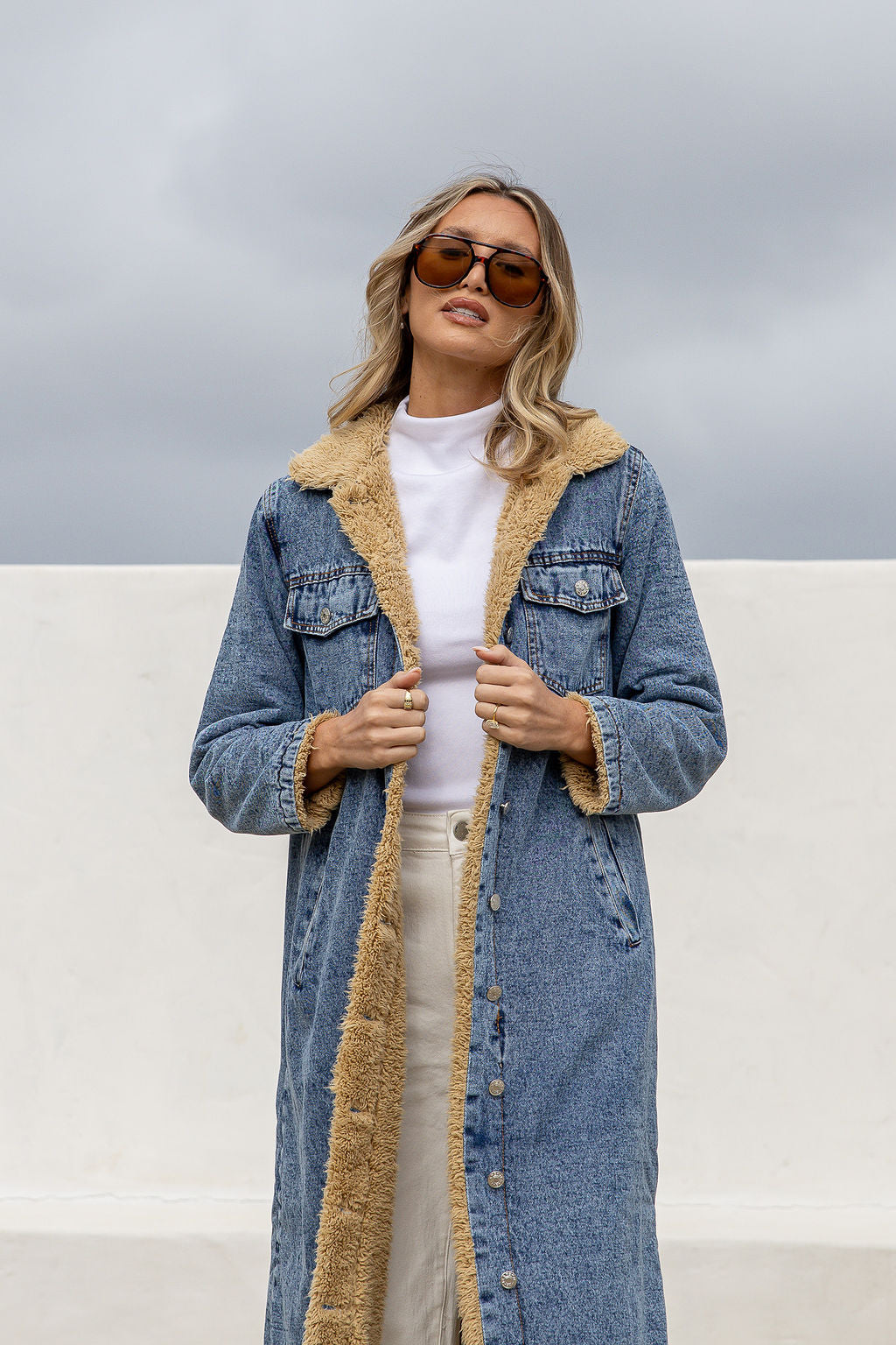 Maison Denim Sherpa Longline Jacket ~ Stonewash Blue