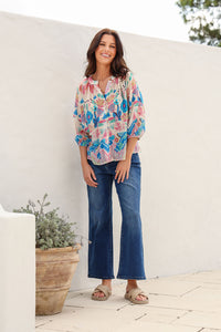 Malta Blouse Top ~ White Garden print