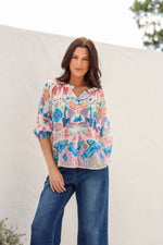 Malta Blouse Top - White Garden print