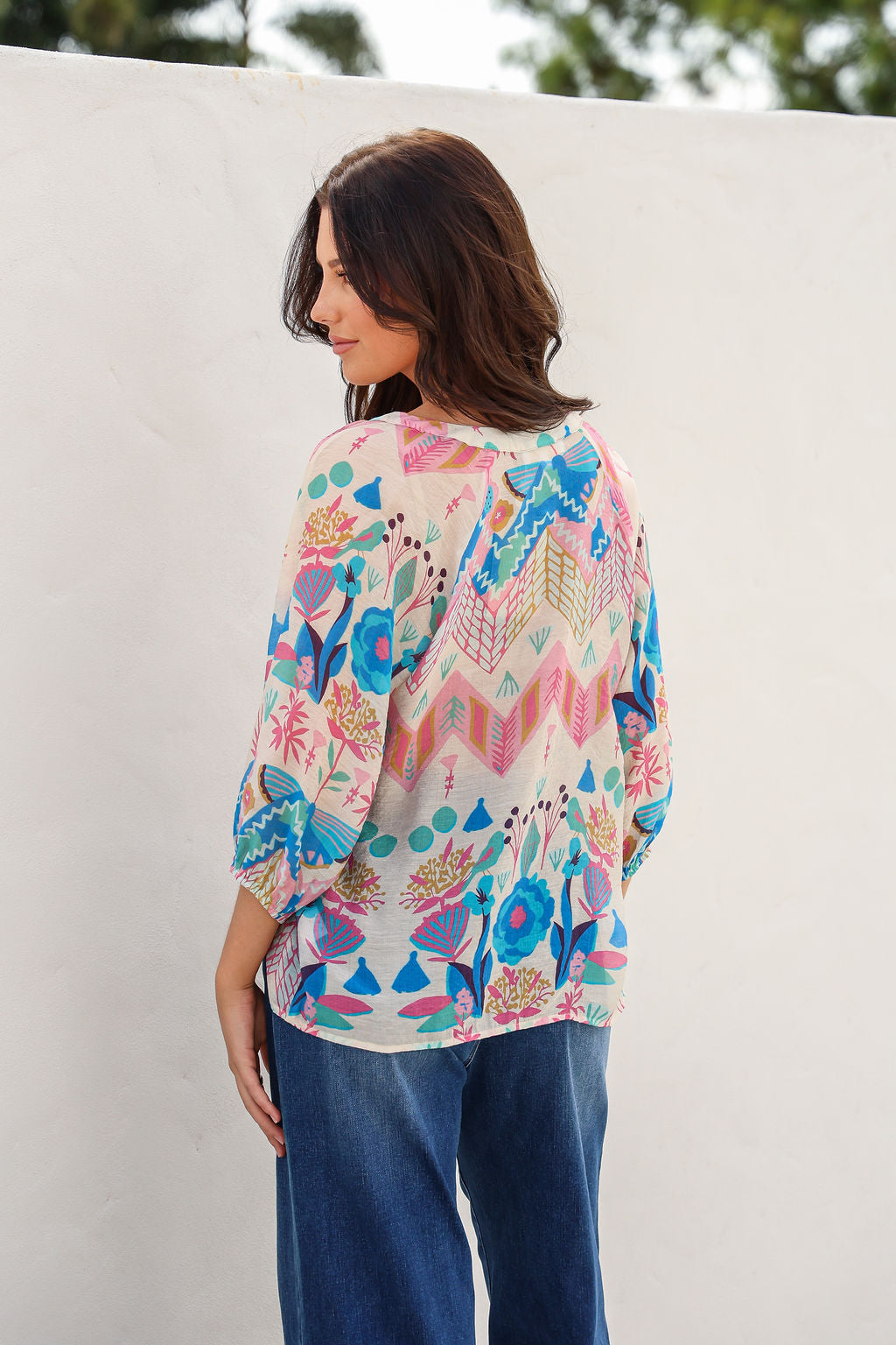 Malta Blouse Top ~ White Garden print
