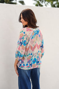 Malta Blouse Top ~ White Garden print
