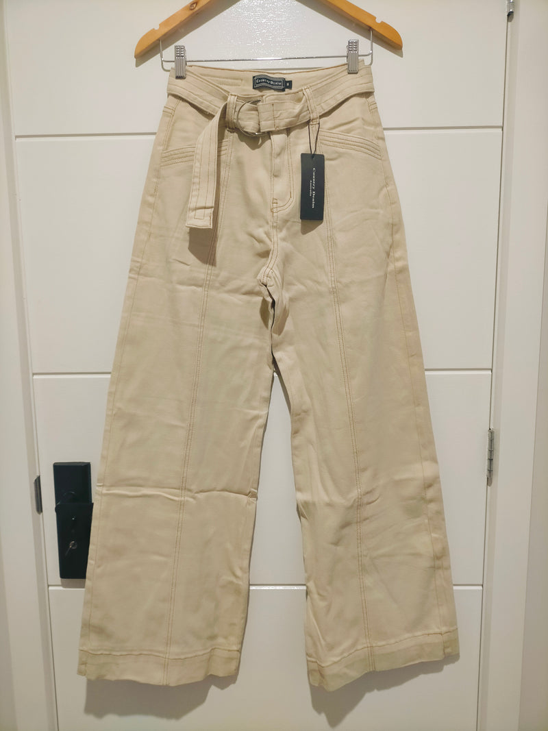 Indiana Stretch Wide Leg Belted Jean - Oatmeal