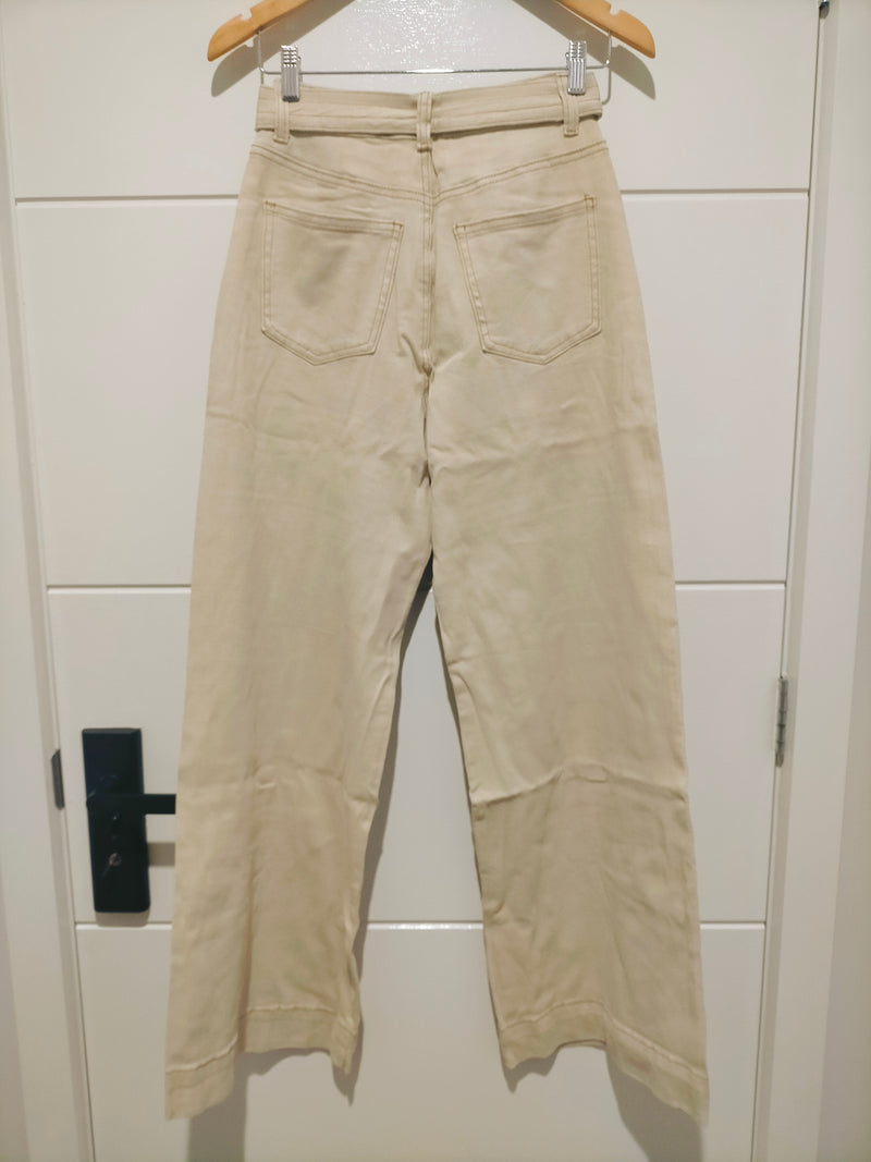 Indiana Stretch Wide Leg Belted Jean - Oatmeal