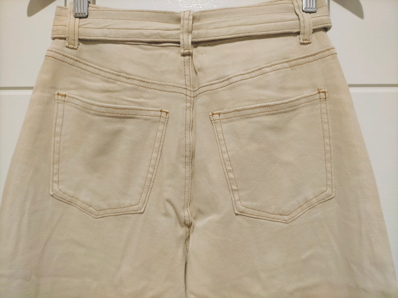 Indiana Stretch Wide Leg Belted Jean - Oatmeal