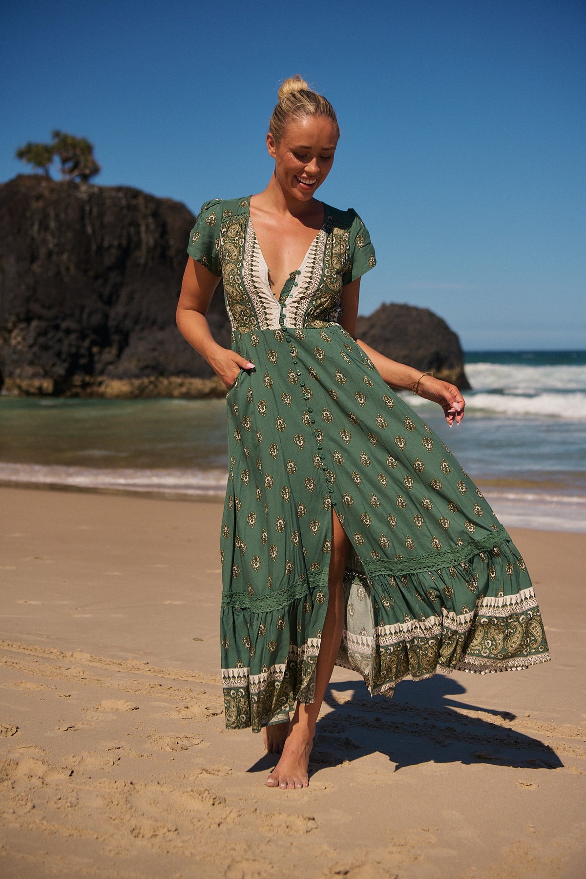 Carmen Maxi Dress ~ Viridian Print