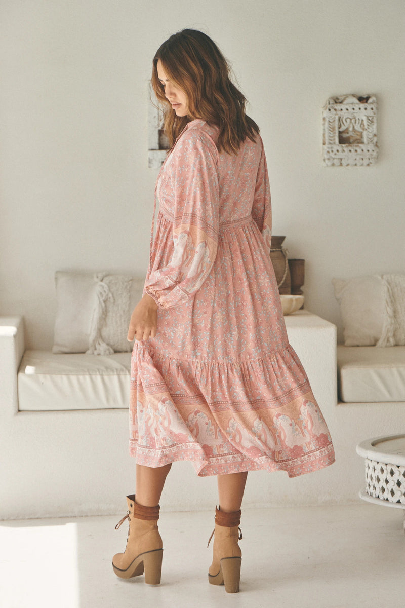 Ezra Midi Dress Swan Lake Peony Pink Print