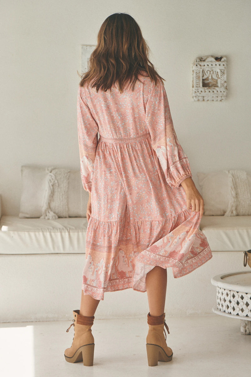 Ezra Midi Dress Swan Lake Peony Pink Print
