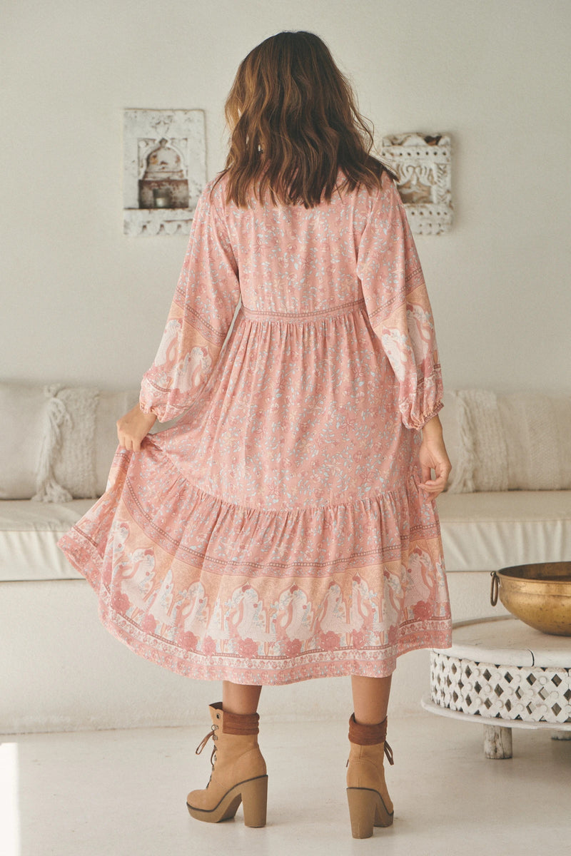 Ezra Midi Dress Swan Lake Peony Pink Print