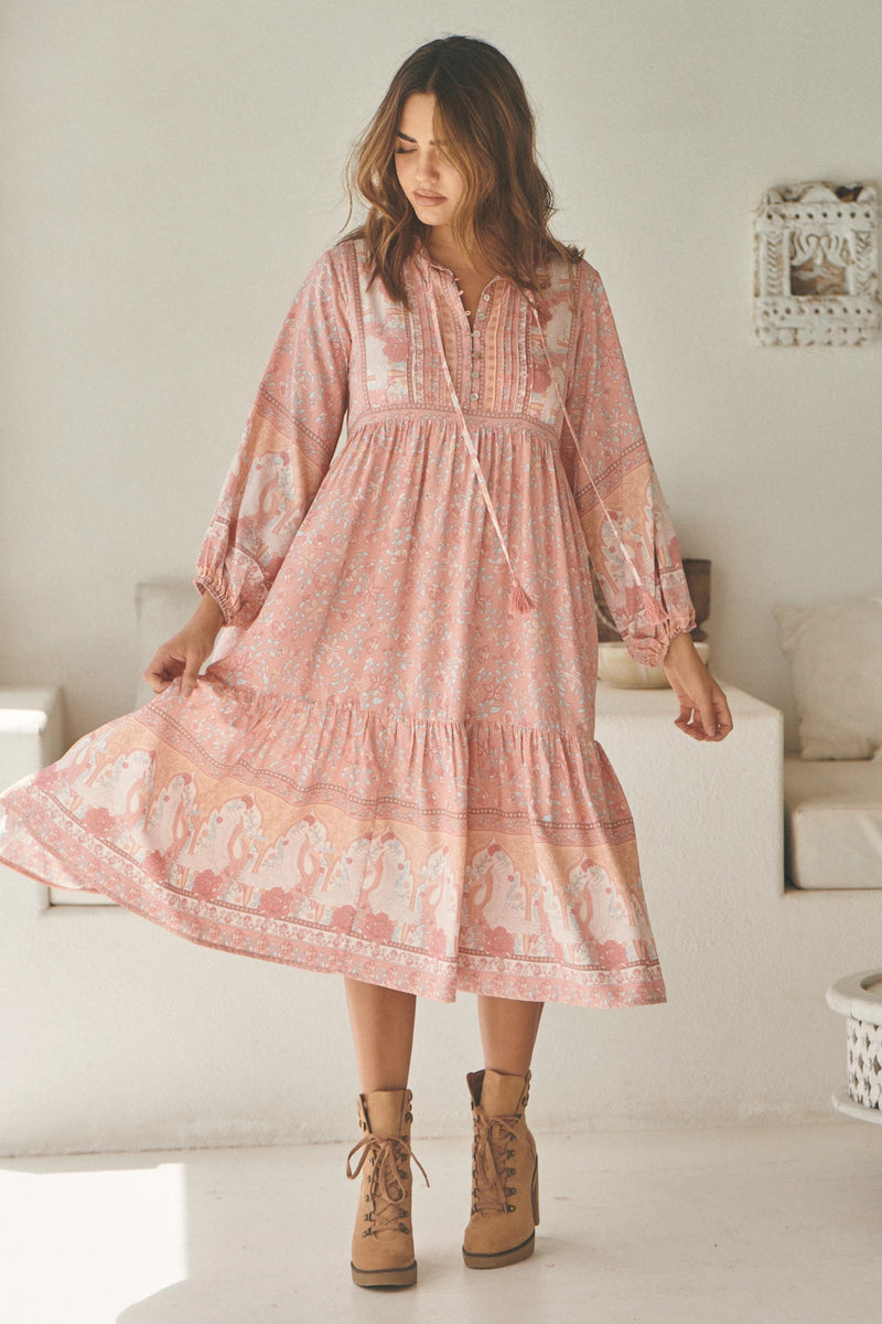 Ezra Midi Dress Swan Lake Peony Pink Print