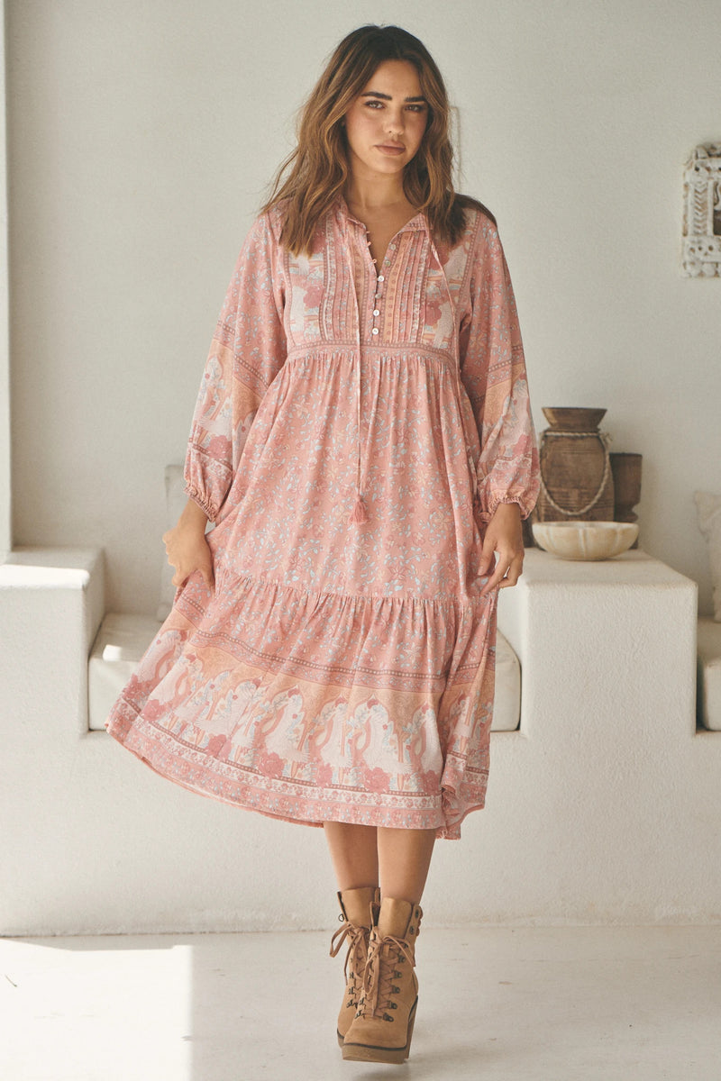 Ezra Midi Dress Swan Lake Peony Pink Print