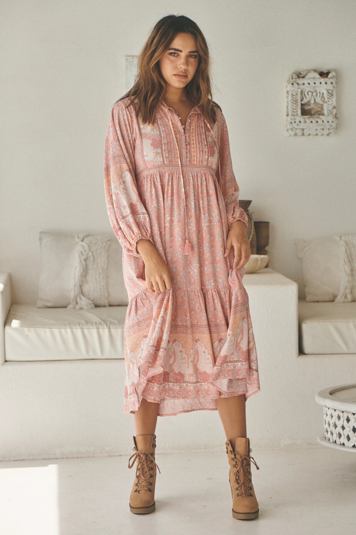 Ezra Midi Dress Swan Lake Peony Pink Print