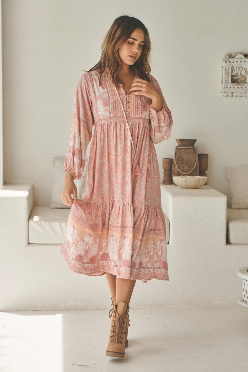 Ezra Midi Dress Swan Lake Peony Pink Print