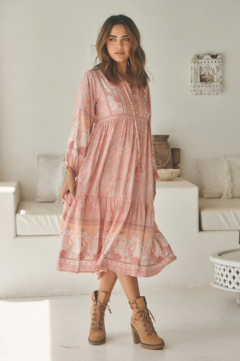 Ezra Midi Dress Swan Lake Peony Pink Print