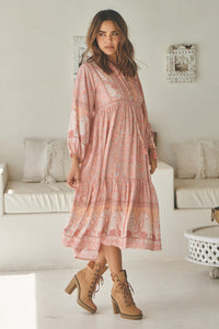 Ezra Midi Dress Swan Lake Peony Pink Print