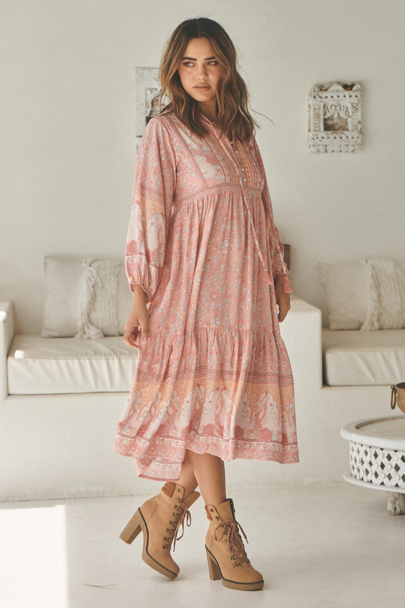 Ezra Midi Dress Swan Lake Peony Pink Print