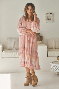 Ezra Midi Dress Swan Lake Peony Pink Print