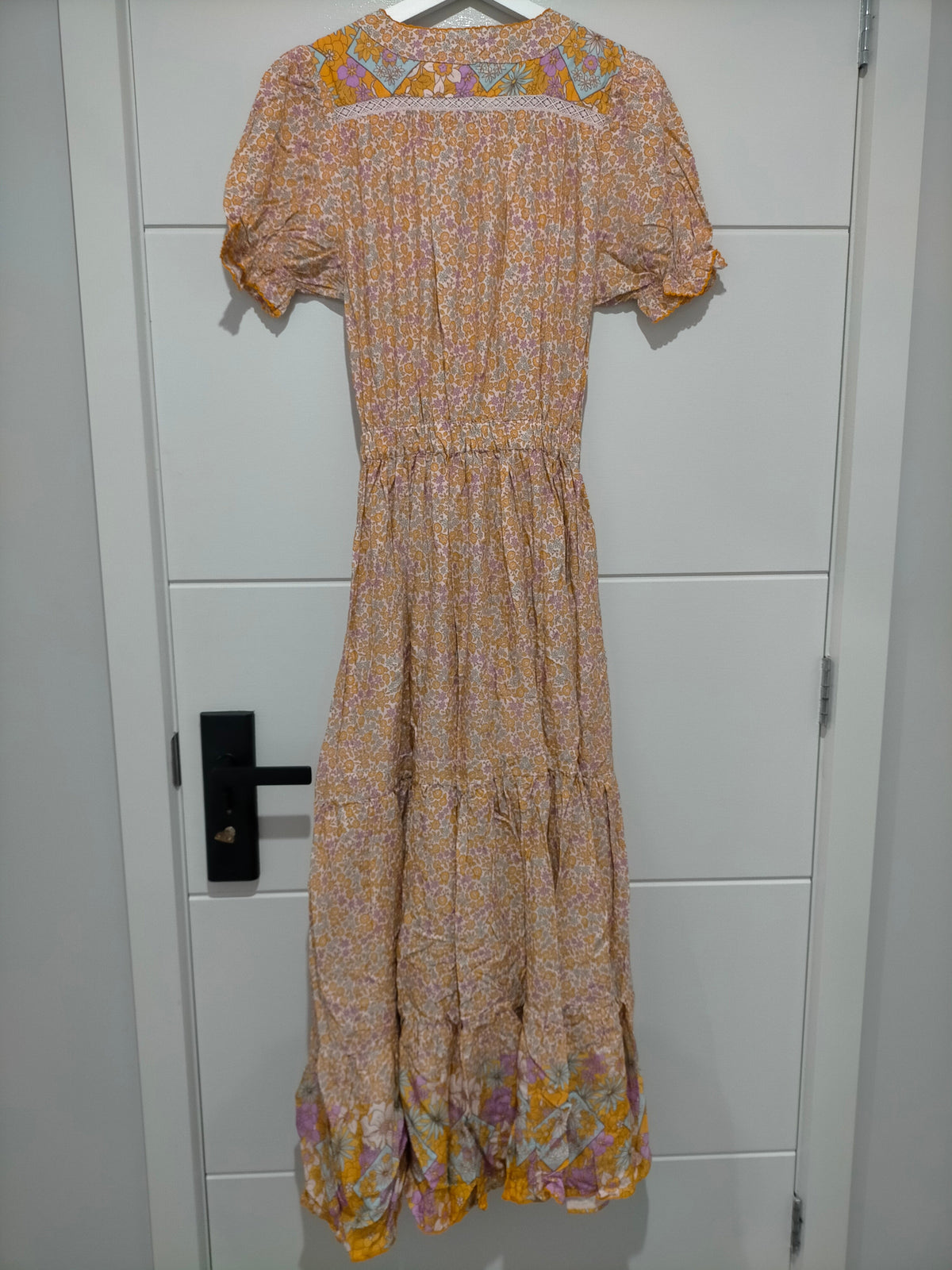 Jaase Jean Maxi Dress Forget Me Not print – flat lay full back view