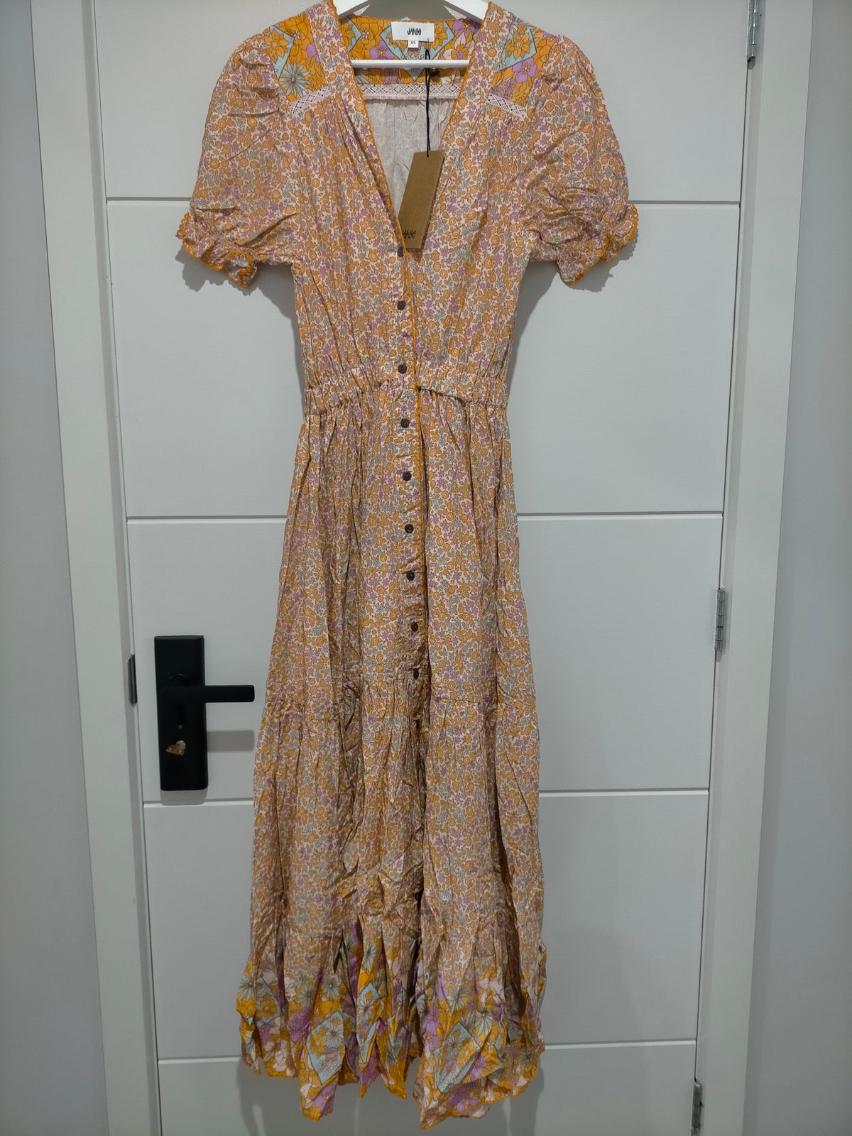 Jaase Jean Maxi Dress Forget Me Not print – flat lay full front view