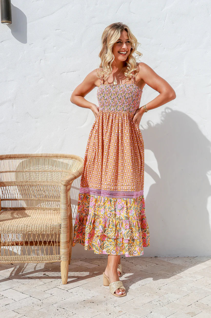 Natalia Strap Maxi Dress Vintage Rust Floral Print – Kenzie Tenzie