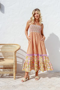 Natalia Strap Maxi Dress ~ Vintage Rust Floral Print