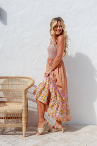 Natalia Strap Maxi Dress ~ Vintage Rust Floral Print