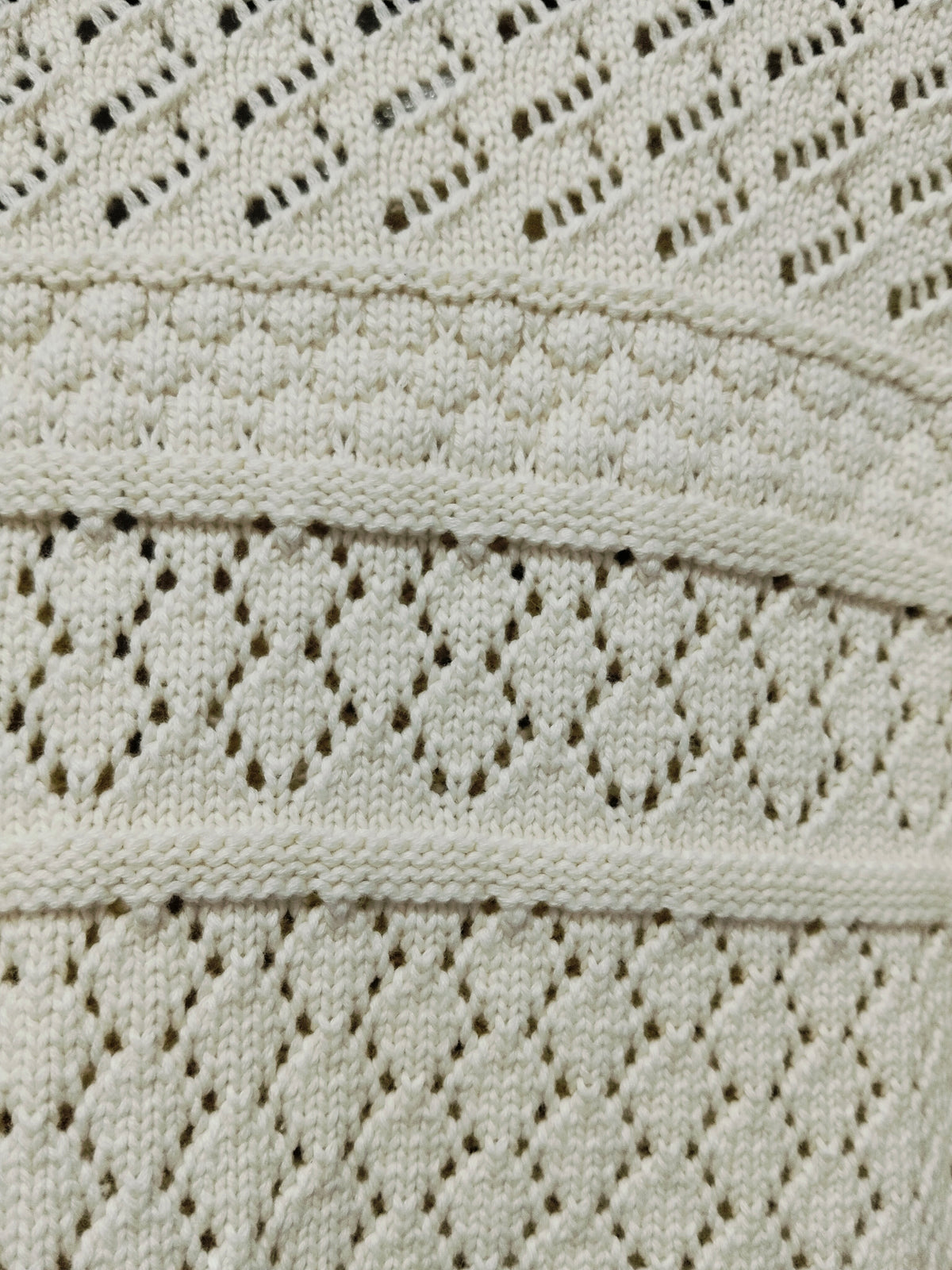 Cloud Dancer Crochet Cardigan natural cream – flat lay close-up of 100% cotton crochet fabric